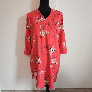 New York & Company Red Cherry Blossom Dress - Size Large 🍒
